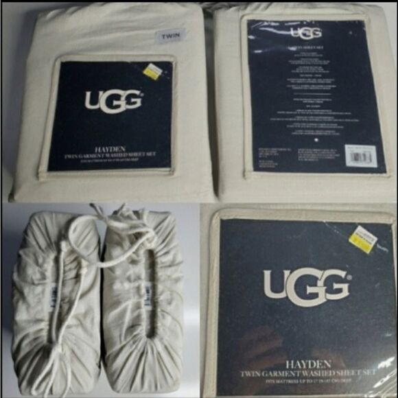 NEW UGG TWIN BED HAYDEN GARMENT WASHED SHEET SHEETS Oatmeal Cream PILLOWCASE NWT - Picture 1 of 4